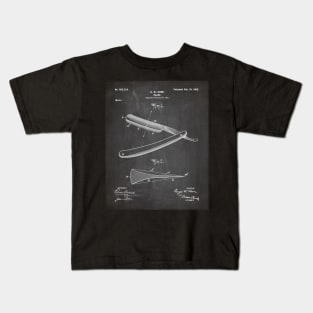 Straight Razor Patent - Stylist Barber Bathroom Décor Art - Black Chalkboard Kids T-Shirt